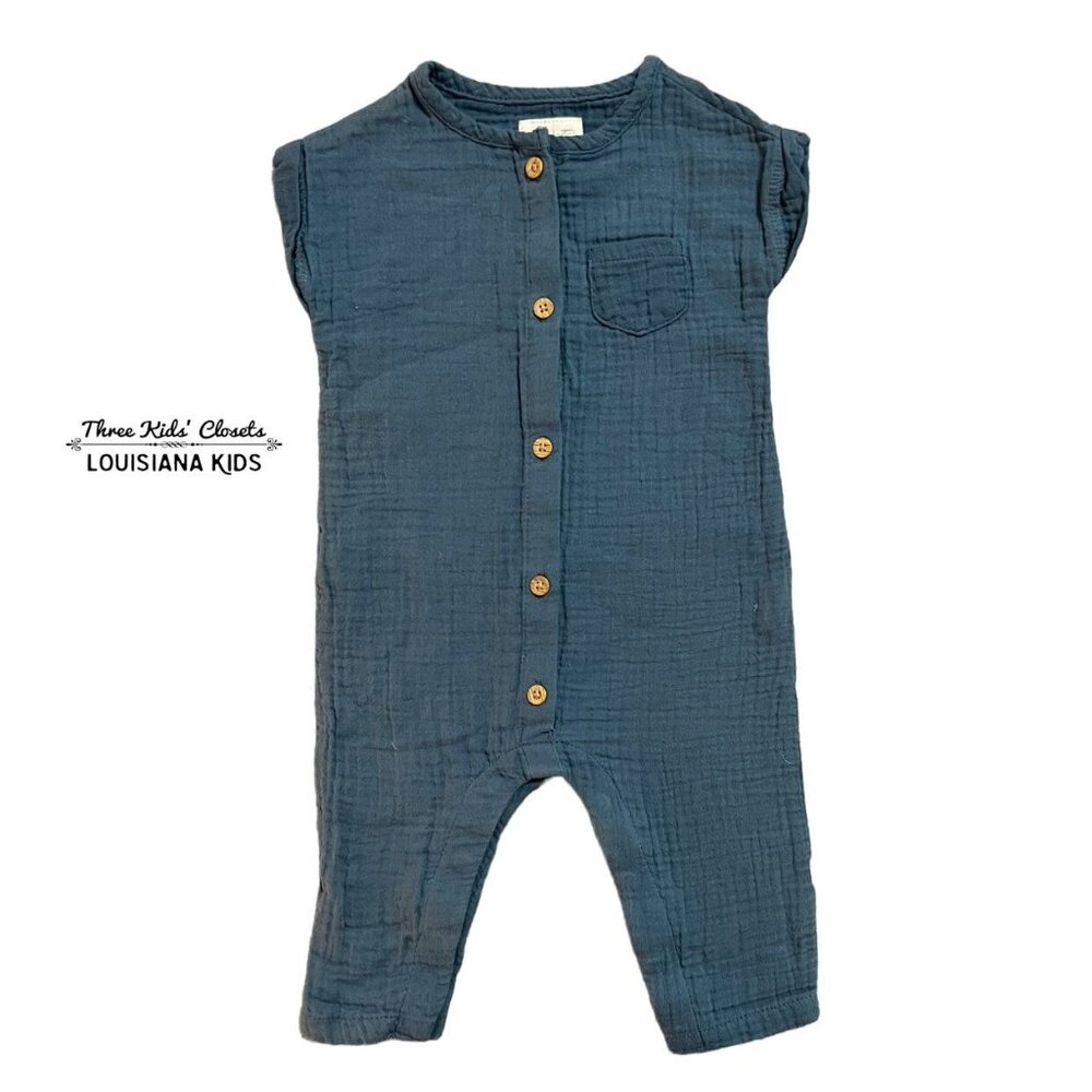 Little Planet 6m Organic Blue Muslin Romper